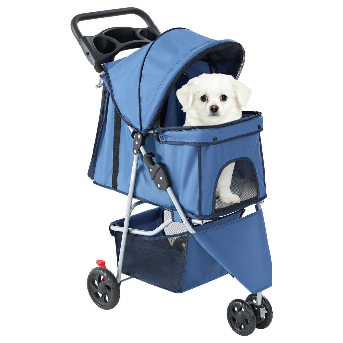 Lightweight Foldable Pet Stroller With Mesh Ventilation And Storage Basket