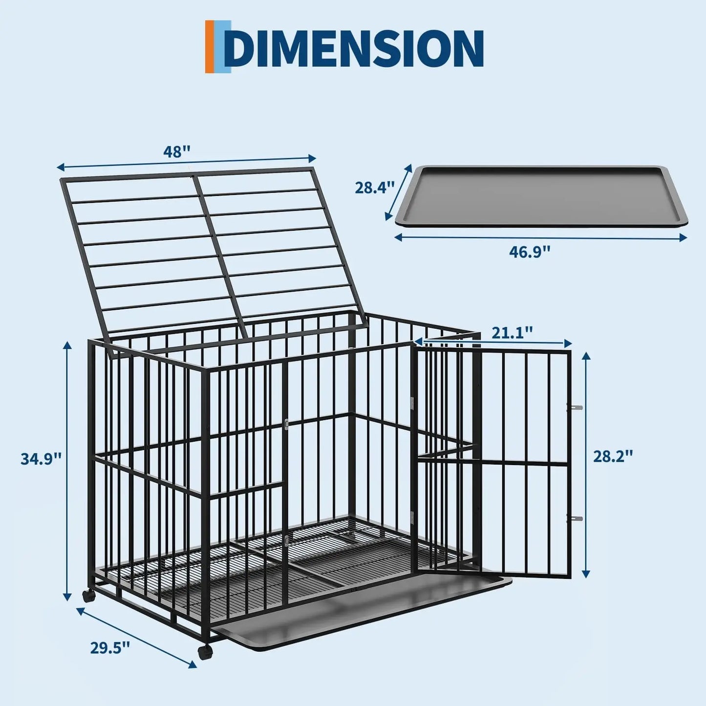 HiMISS Indestructible Heavy Duty Stainless Steel Dog Crate With Wheels