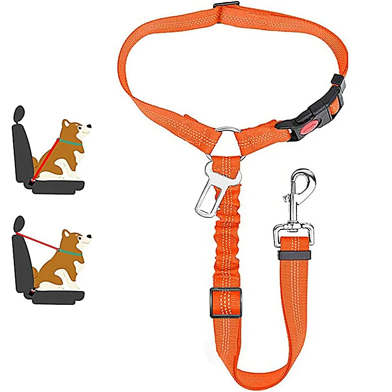 Two-In-One Pet Car Seat Belt Harness And Leash, Adjustable, Reflective