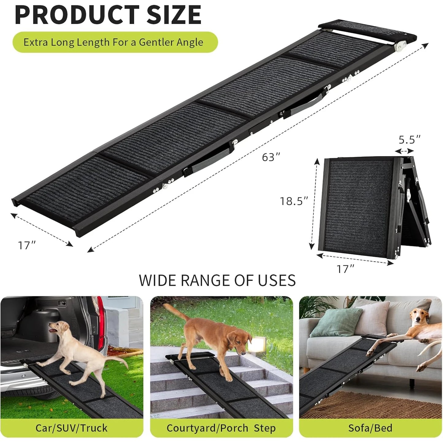 HiMISS Dog Door Upgraded Car Ramp For Dogs Folding Non Slip 250 LBS