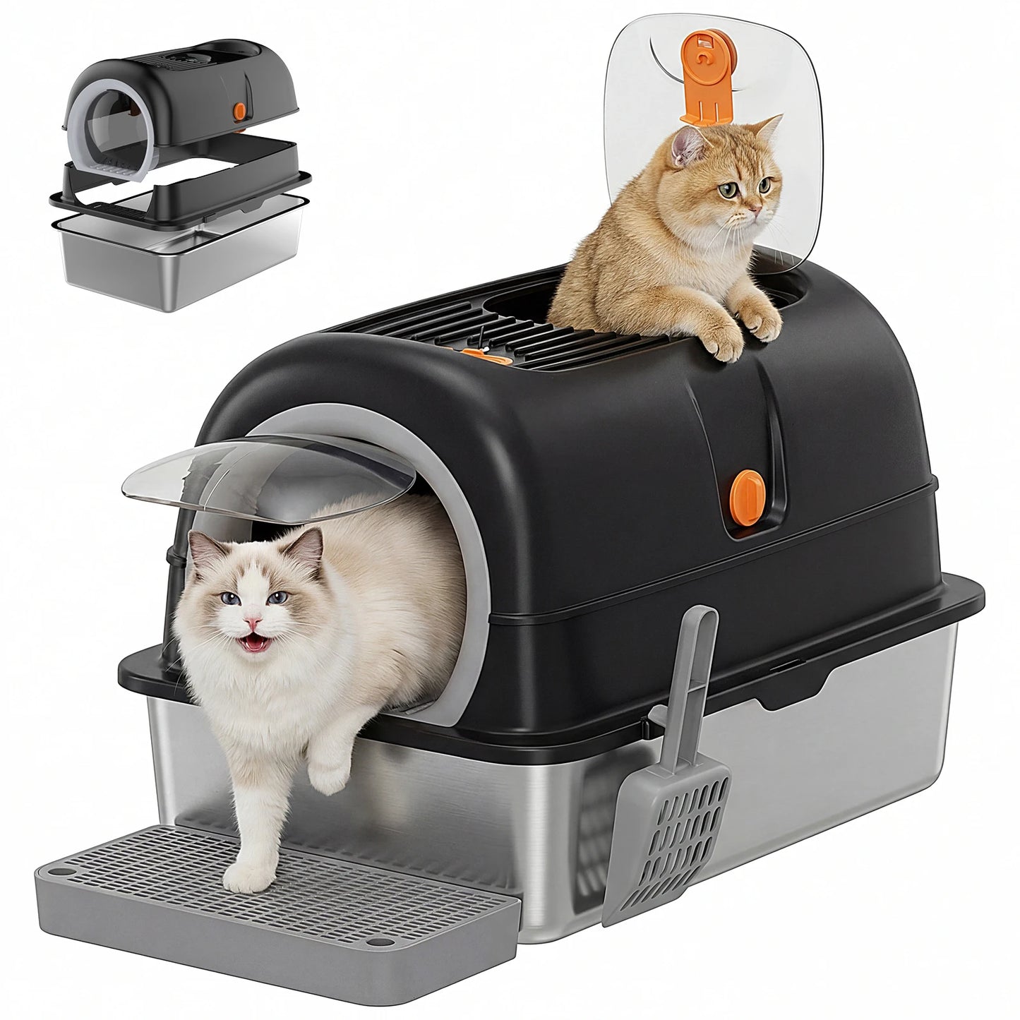 Stainless Steel Enclosed Cat Litter Box For Large Cats