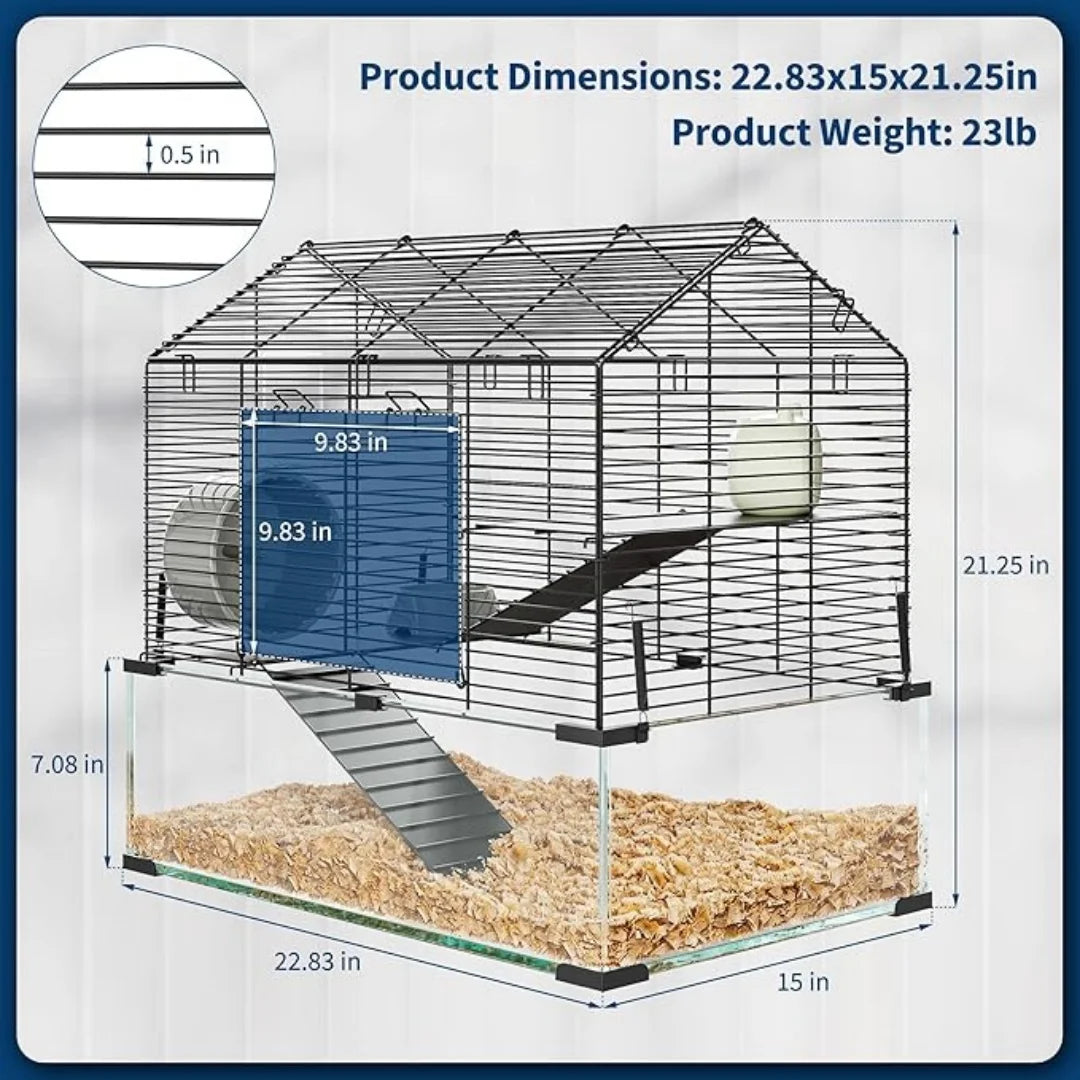 HiMISS 3 Tier Hamster Enclosure With Glass Panels For Viewing