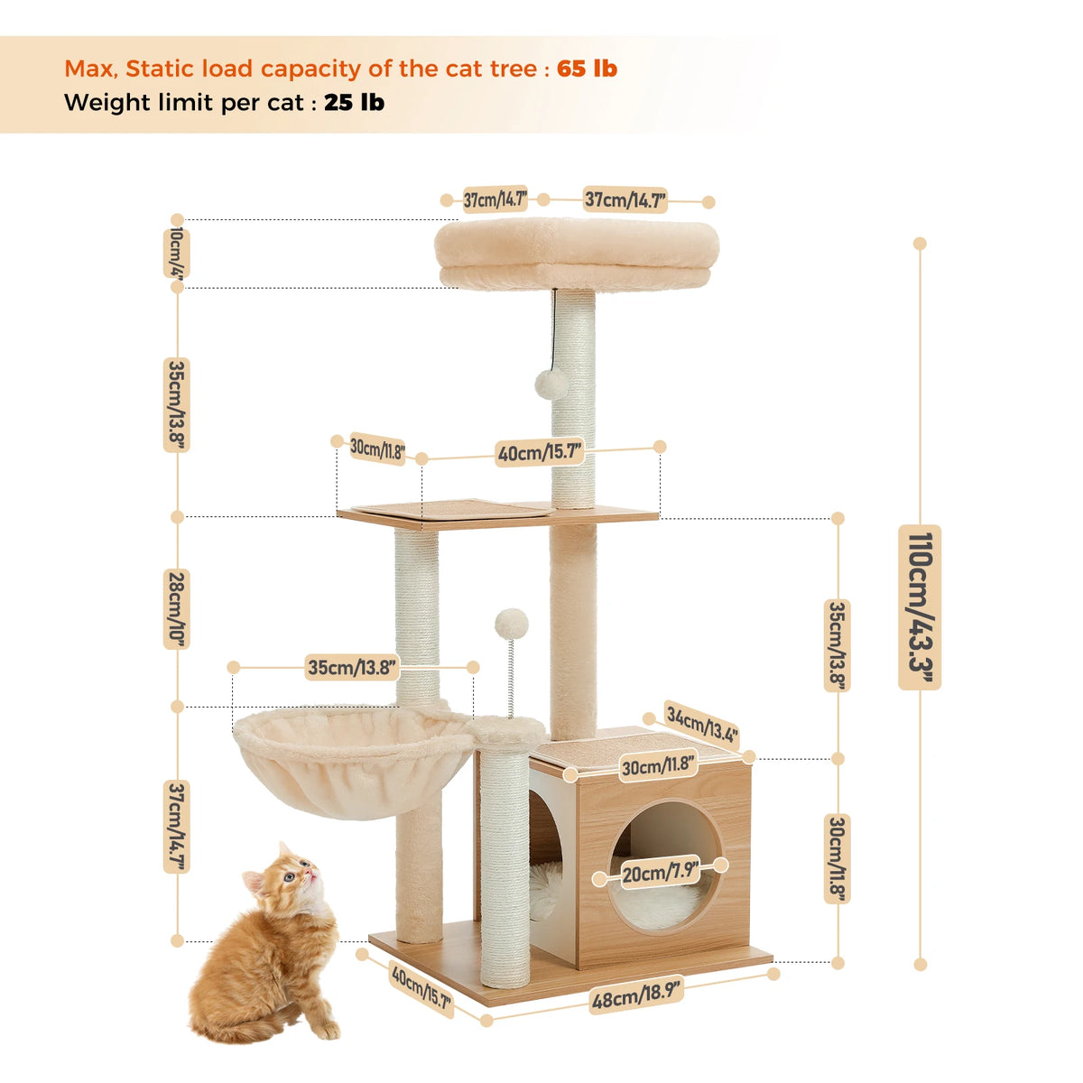 PAWZ Road Indoor Cat Tree With Hammock Sisal Scratching Post