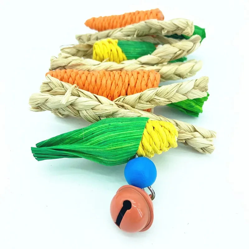 Handmade Woven Vine Carrot And Corn Shaped Pet Chew Toy For Small Pets