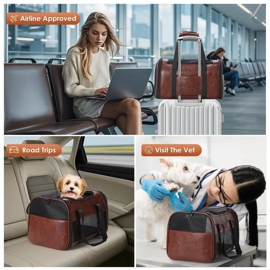 Leather Dog Carrier Airline Approved Soft Sided Pet Carrier
