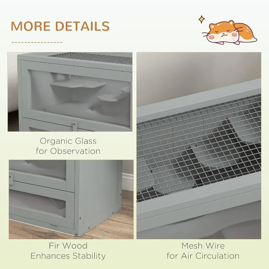 Fir Wood 2 Level Hamster Cage With Open Front Door