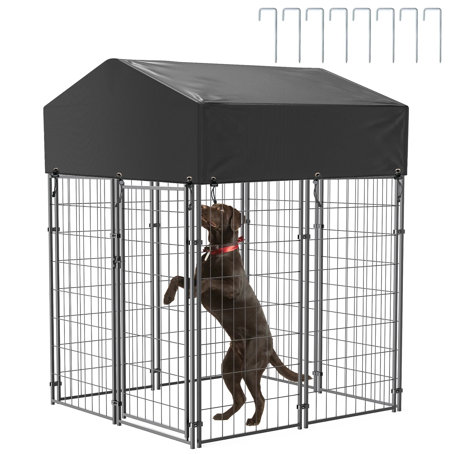 BINGOPAW Outdoor Dog Kennel Welded Wire Run With Waterproof Canopy