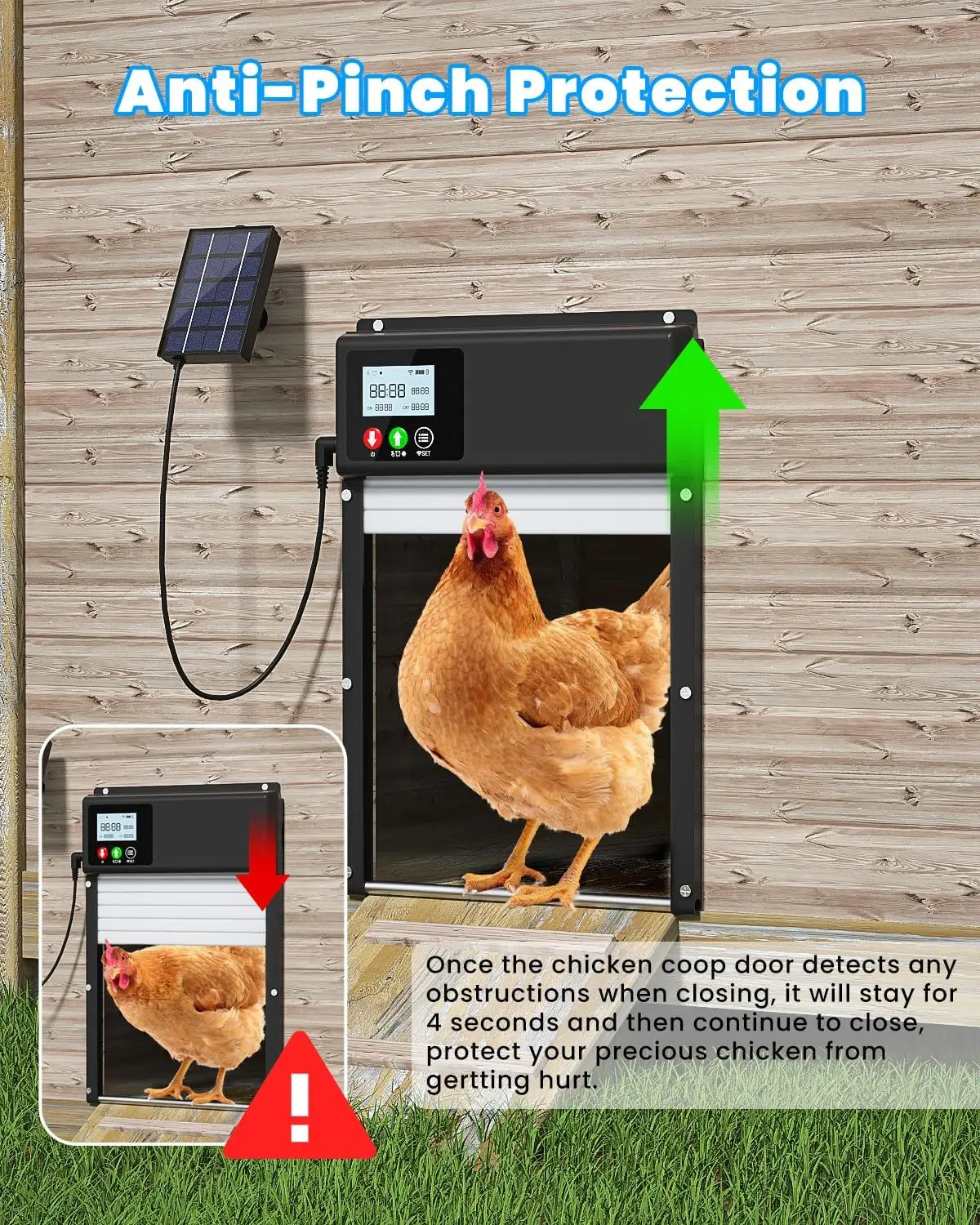 WiFi Automatic Chicken Coop Door Opener With 8000mAh Battery Timing Light Sensor