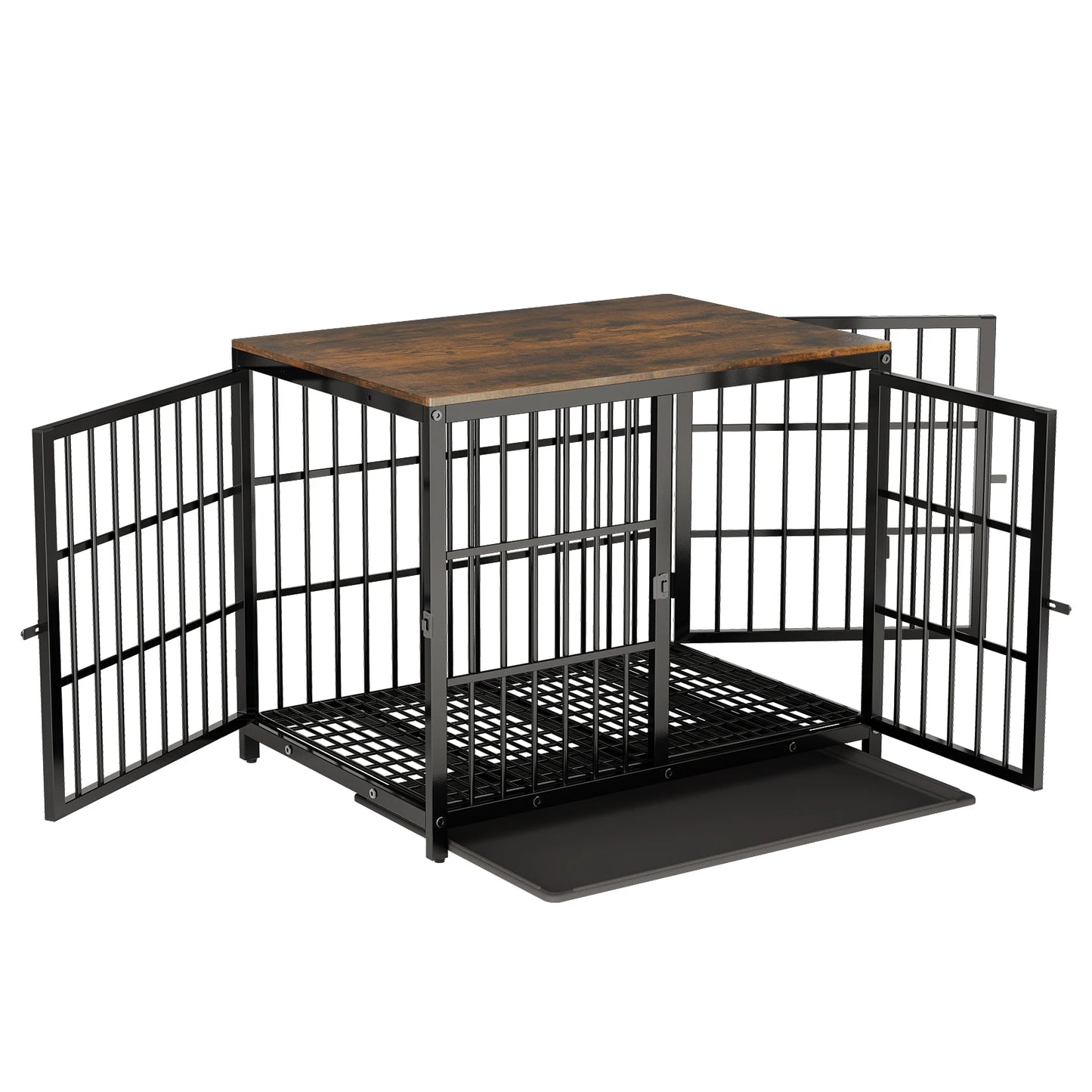 BINGOPAW Heavy Duty Dog Kennel End Table Crate With Three Doors Removable Tray