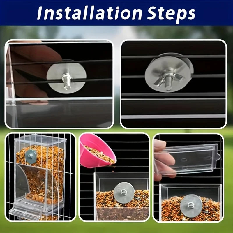 Transparent Automatic Bird Feeder With Anti Splash Shield For Outdoor Use