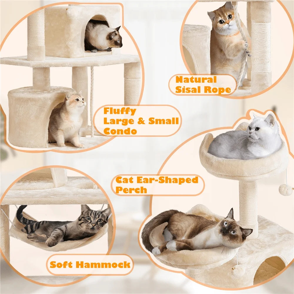 Cat Tree Tower With Two Condos Five Sisal Posts Hammock