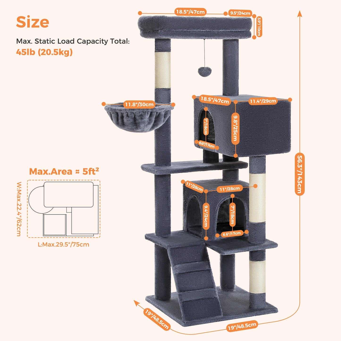 PAWZ Road Cat Tree With Toy Tower And Cozy Plush Perch For Indoor Cats