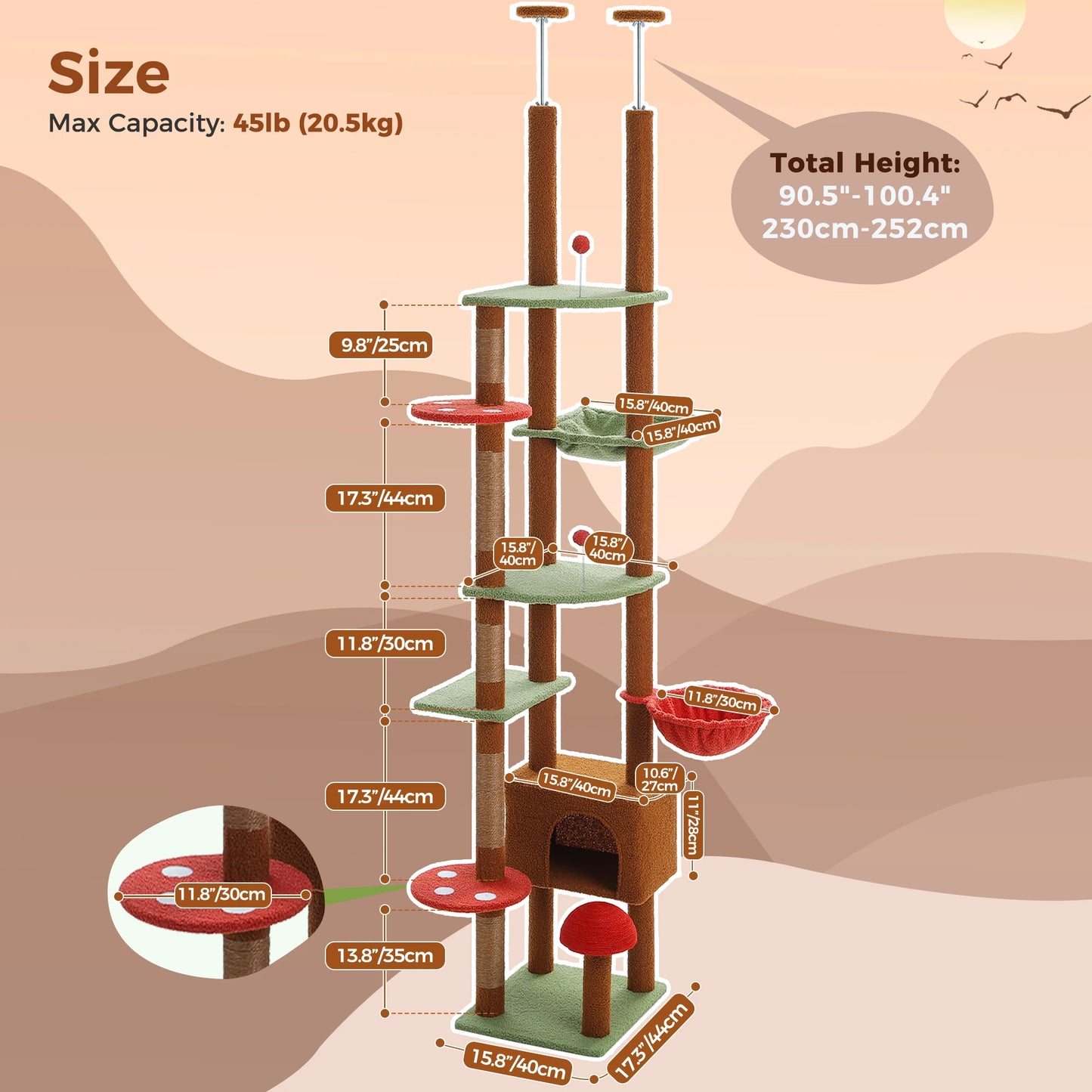 PETEPELA CN Cat Tree Floor to Ceiling Tower With Hammock