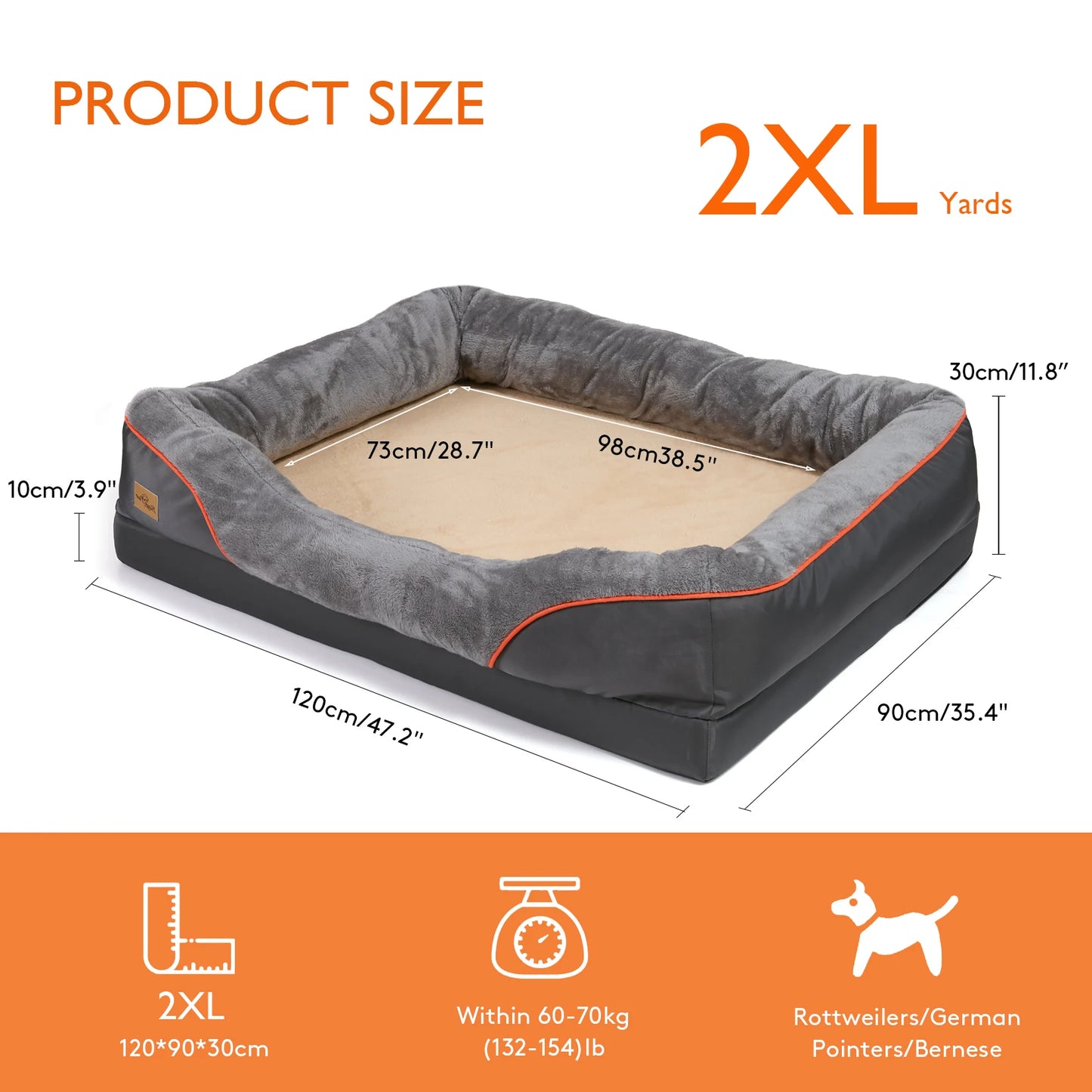 BINGOPAW Large Dog Bed With Waterproof Fleece And Removable Washable Cover