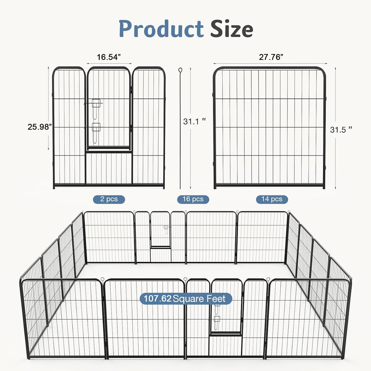 JHK Foldable Metal Dog Playpen And Pet Exercise Fence