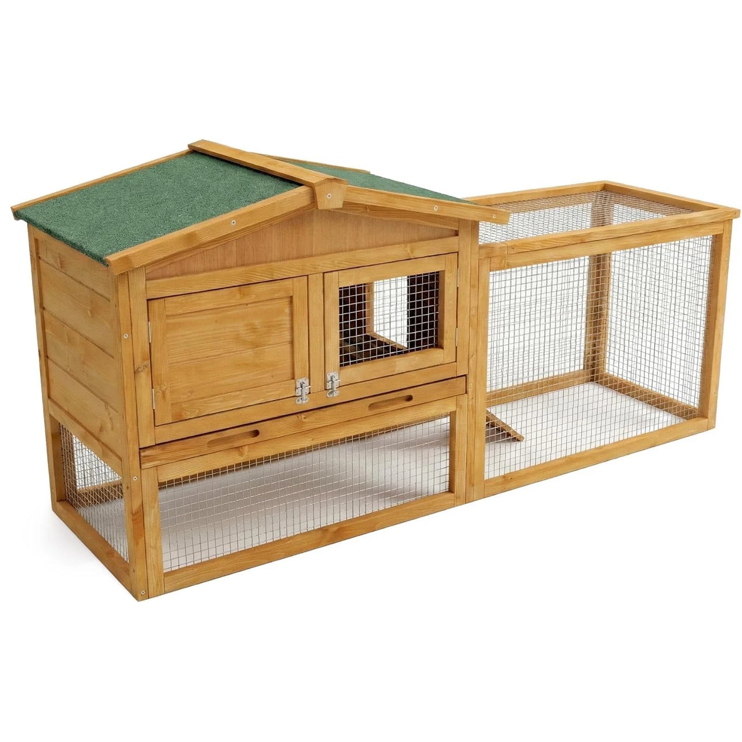 HiMISS Farm Animals Rabbit Hutch Outdoor 2 Tier Wooden Cage With Ramp