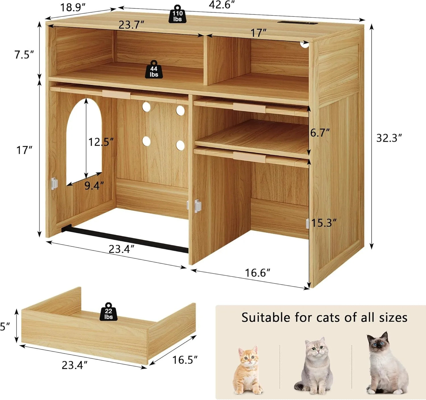 Cat Litter Box Furniture Hidden Enclosure Cabinet With Drawer