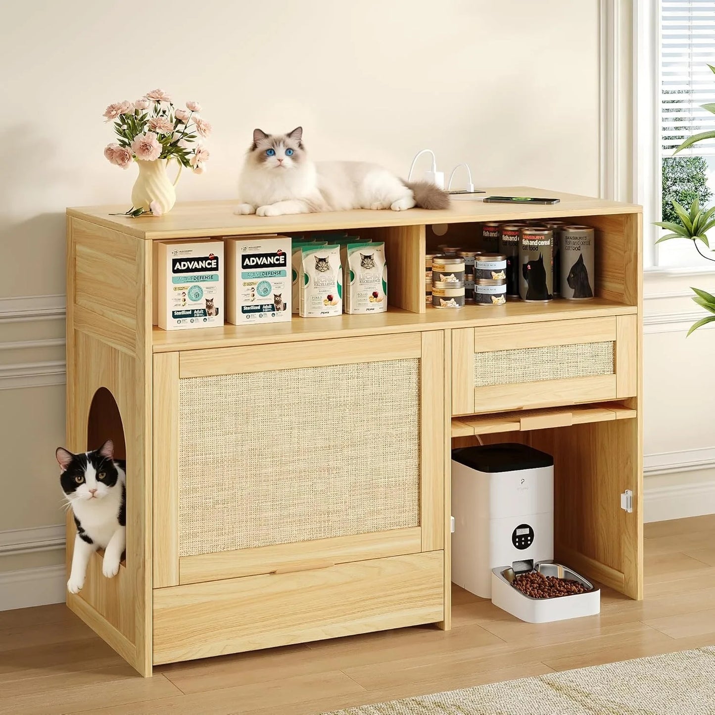 Cat Litter Box Furniture Hidden Enclosure Cabinet With Drawer