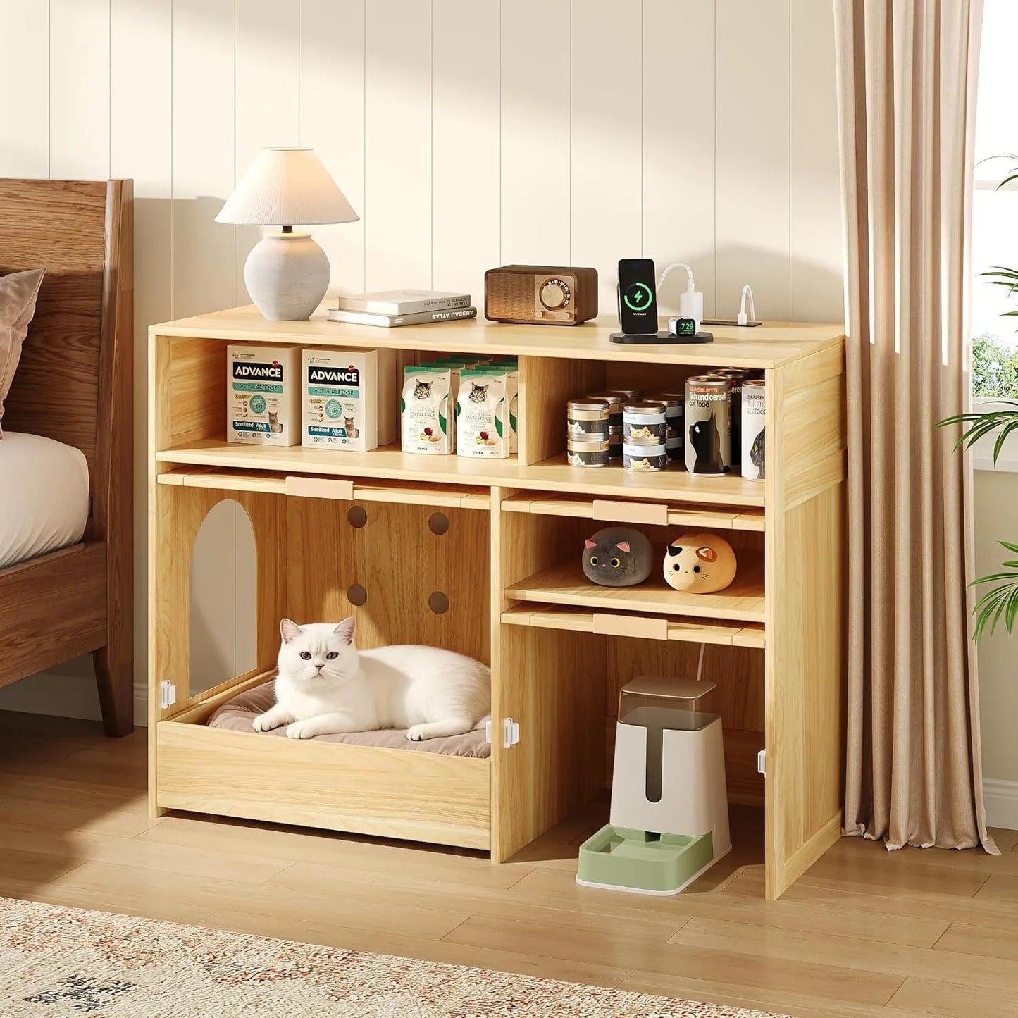 Cat Litter Box Furniture Hidden Enclosure Cabinet With Drawer