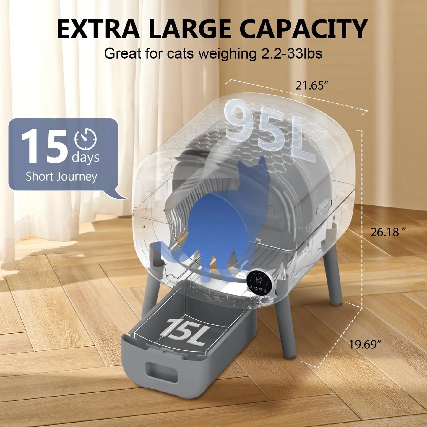 Smart Automatic Self Cleaning Cat Litter Box With App Control And Safety Sensors