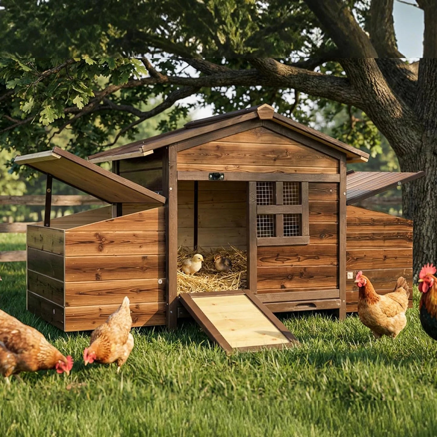 Chicken Coop With Two Nesting Boxes Outdoor Wooden Hen House