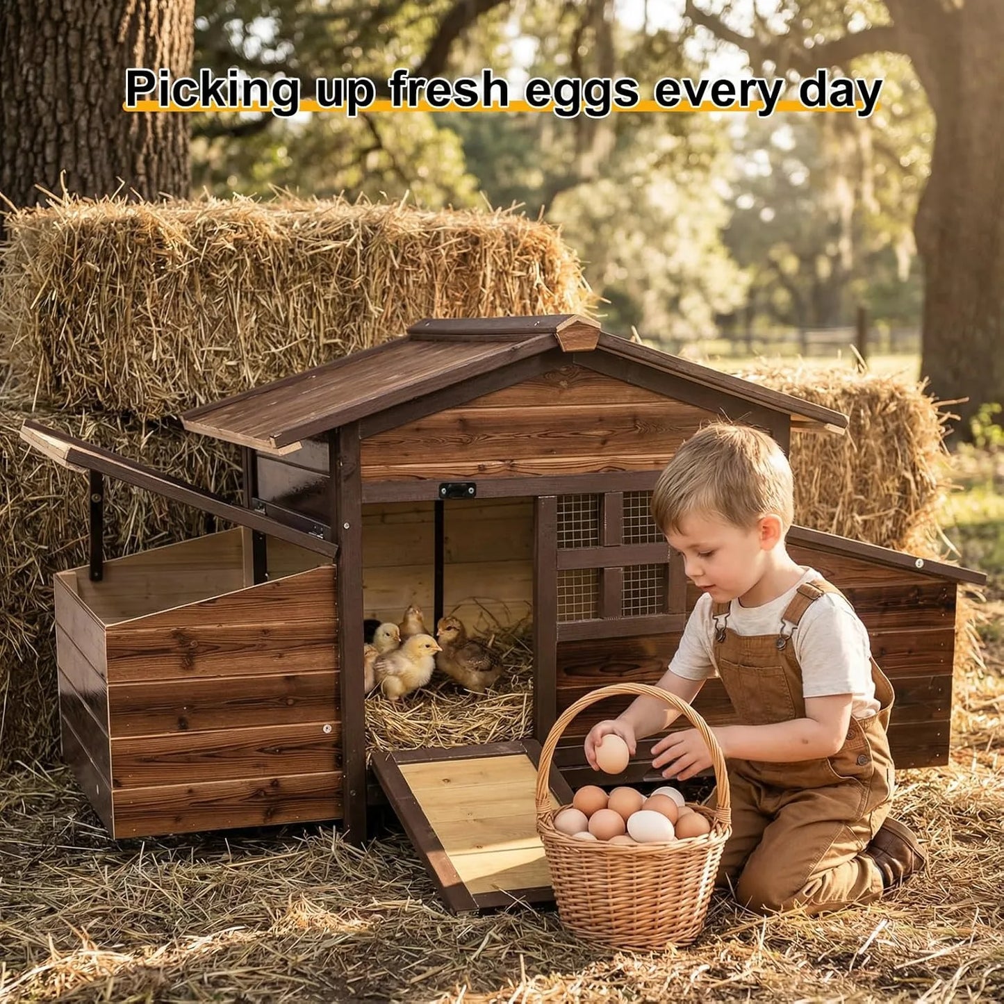 Chicken Coop With Two Nesting Boxes Outdoor Wooden Hen House