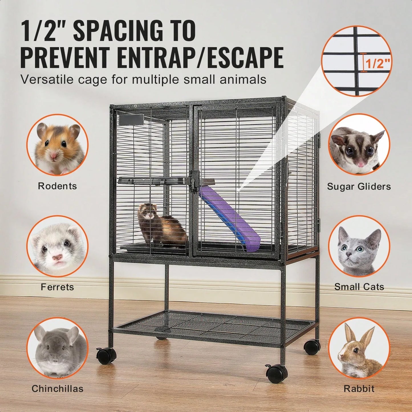 Rolling Metal Ferret Cage, 24" X 17.3" X 34.1" To 336.2"X 22.8" X 64.6", Large 2 Or 4-Tier Critter Nation Cage, Small Animal Cage With Ramps & Tray, Easy To Set Up For Pet Rats, Hamster, Guinea Pig, Chinchilla, Squirrel, Hedg
