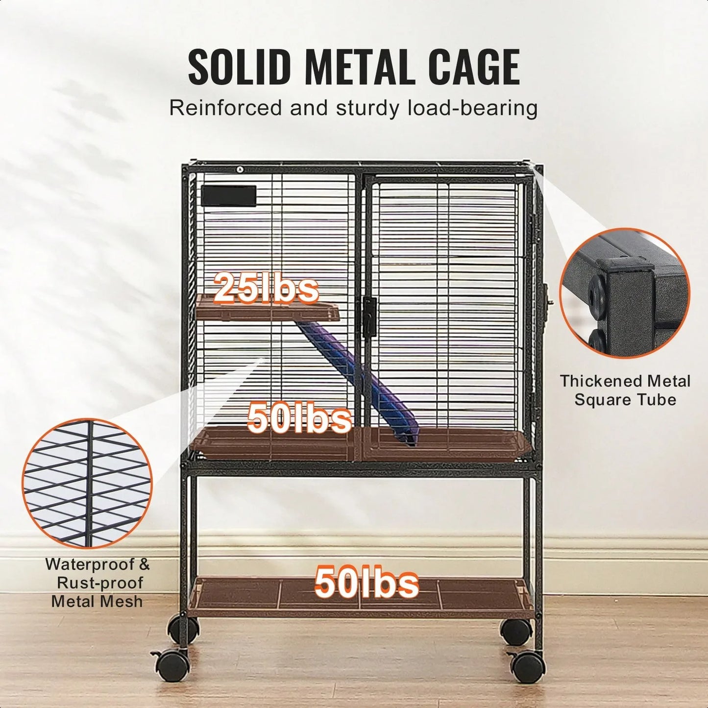 Rolling Metal Ferret Cage, 24" X 17.3" X 34.1" To 336.2"X 22.8" X 64.6", Large 2 Or 4-Tier Critter Nation Cage, Small Animal Cage With Ramps & Tray, Easy To Set Up For Pet Rats, Hamster, Guinea Pig, Chinchilla, Squirrel, Hedg