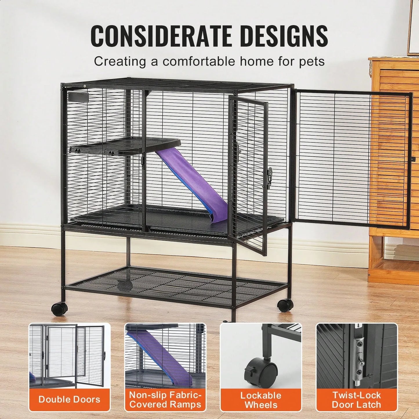 Rolling Metal Ferret Cage, 24" X 17.3" X 34.1" To 336.2"X 22.8" X 64.6", Large 2 Or 4-Tier Critter Nation Cage, Small Animal Cage With Ramps & Tray, Easy To Set Up For Pet Rats, Hamster, Guinea Pig, Chinchilla, Squirrel, Hedg