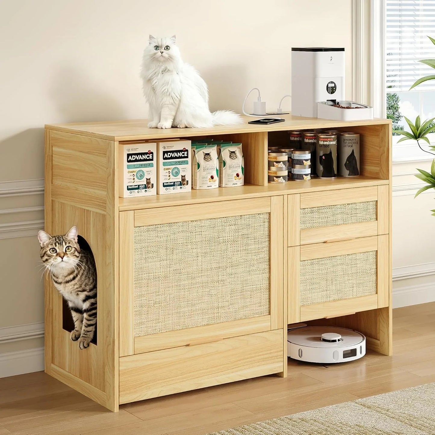 Cat Litter Box Furniture Hidden Enclosure Cabinet With Drawer