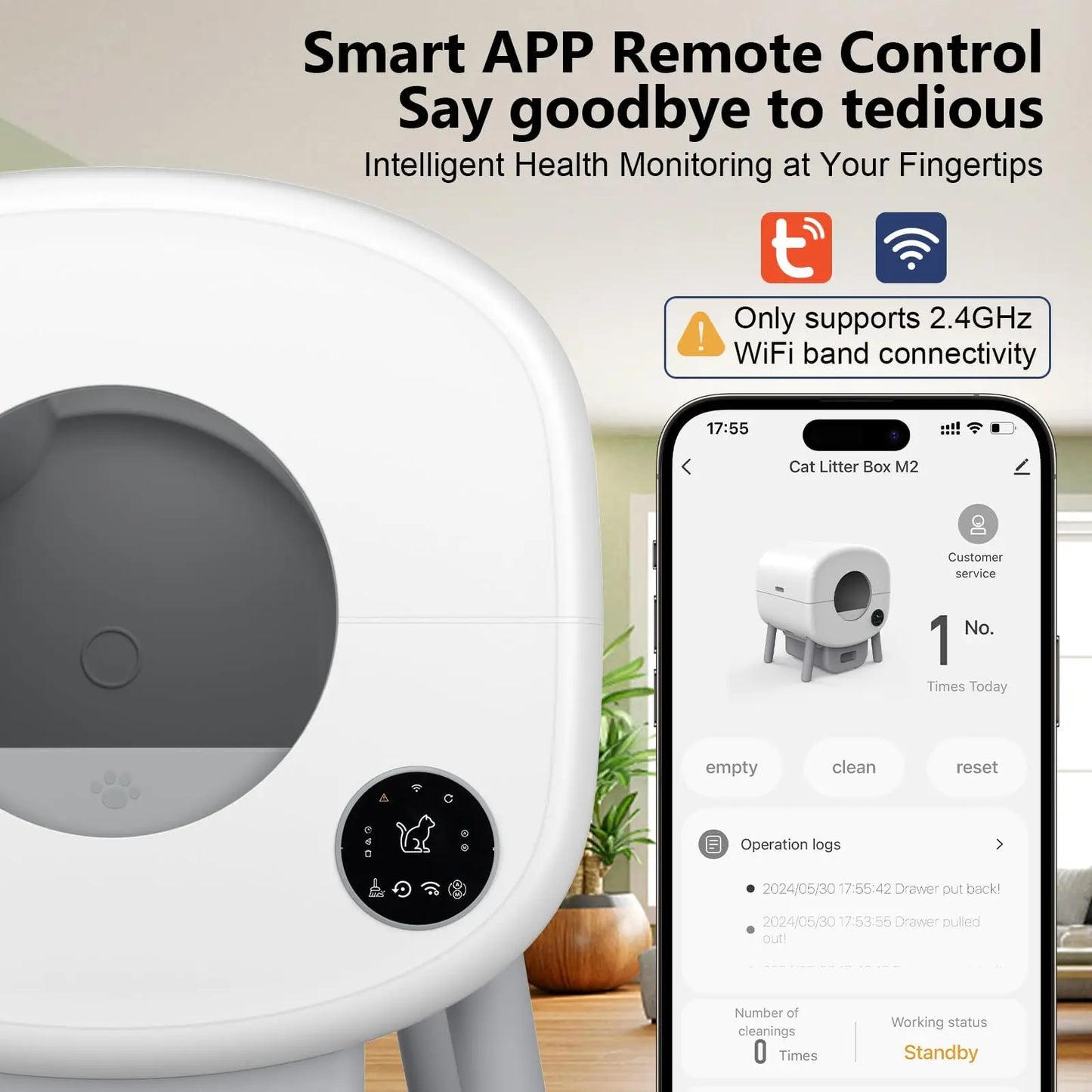 Smart Automatic Self Cleaning Cat Litter Box With App Control And Safety Sensors