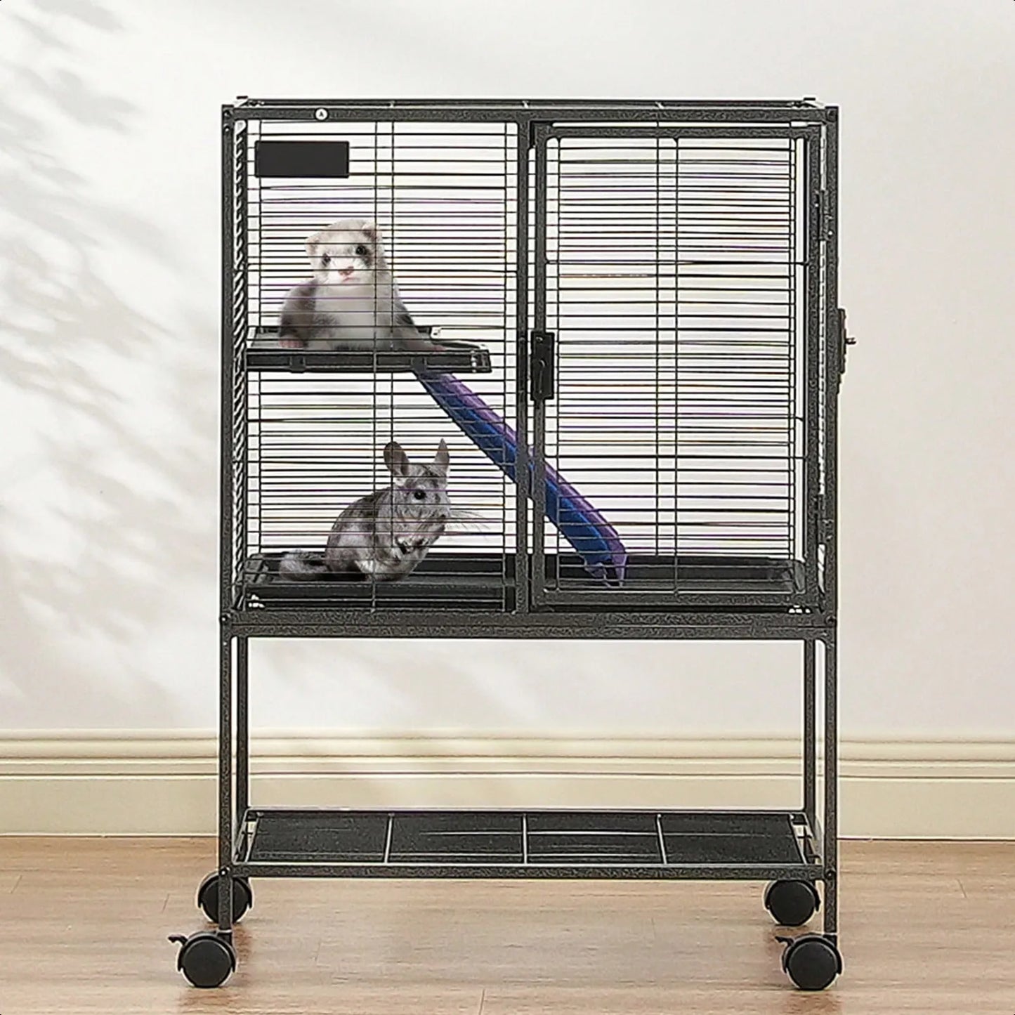 Rolling Metal Ferret Cage, 24" X 17.3" X 34.1" To 336.2"X 22.8" X 64.6", Large 2 Or 4-Tier Critter Nation Cage, Small Animal Cage With Ramps & Tray, Easy To Set Up For Pet Rats, Hamster, Guinea Pig, Chinchilla, Squirrel, Hedg