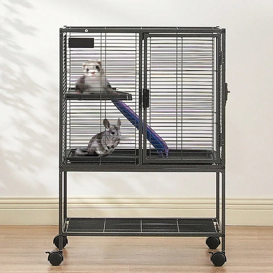 Rolling Metal Ferret Cage, 24" X 17.3" X 34.1" To 336.2"X 22.8" X 64.6", Large 2 Or 4-Tier Critter Nation Cage, Small Animal Cage With Ramps & Tray, Easy To Set Up For Pet Rats, Hamster, Guinea Pig, Chinchilla, Squirrel, Hedg