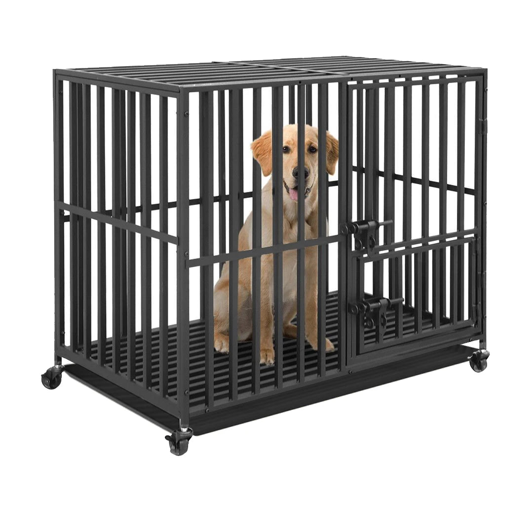 Bingopaw Heavy Duty Dog Cage With Three Doors And Wheels