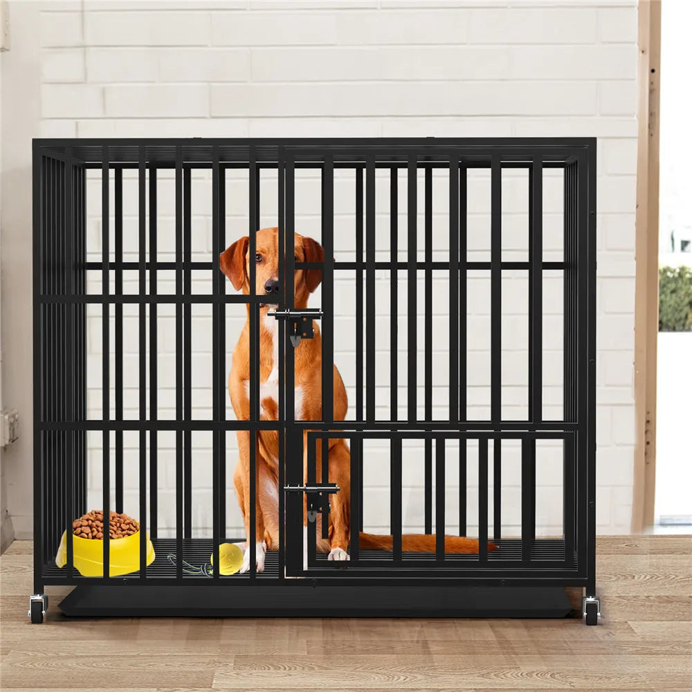 Bingopaw Heavy Duty Dog Cage With Three Doors And Wheels