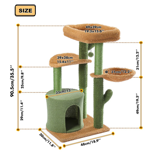 PAWZ Road Cat Tree Cactus Tower With Condo Nest Scratching Post