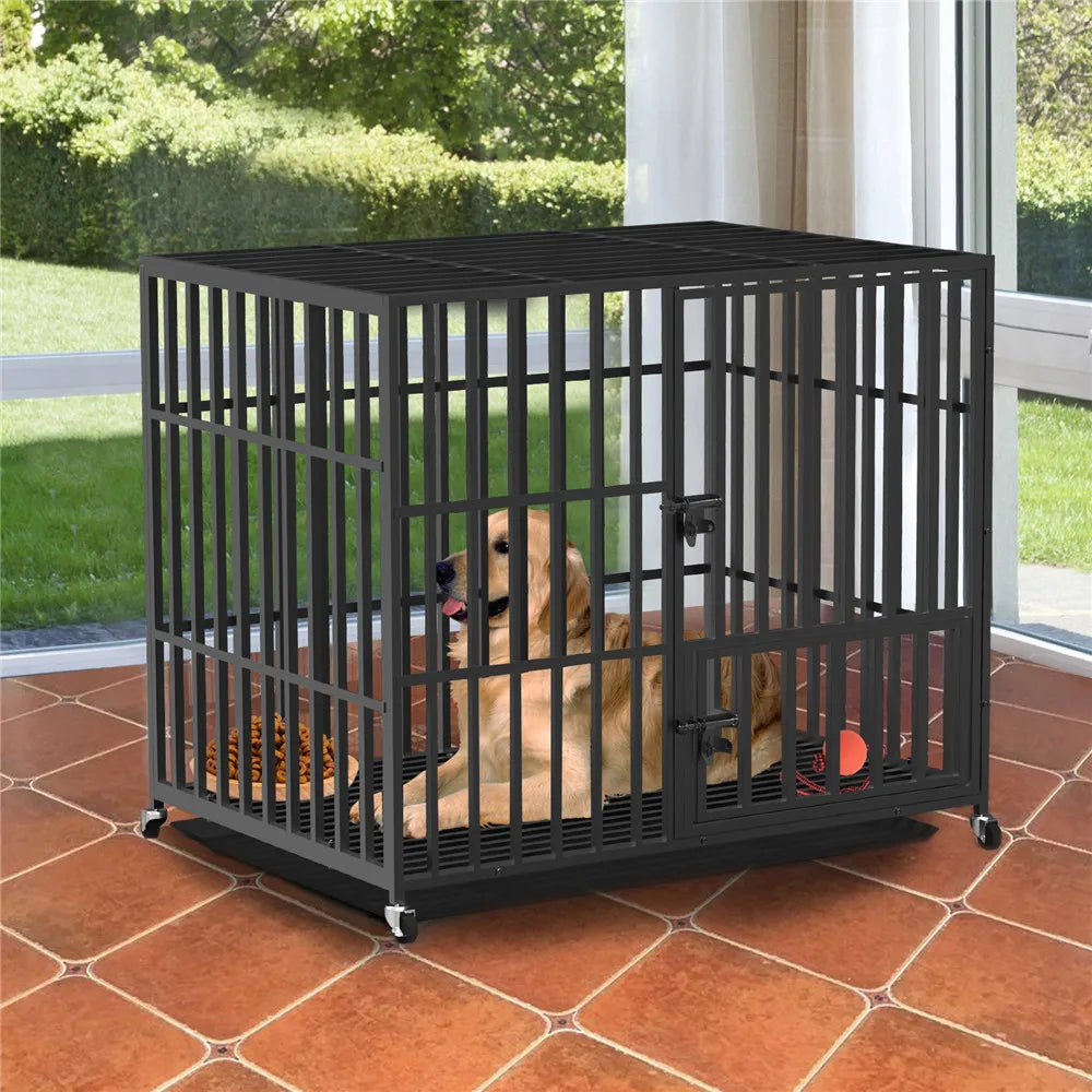 Bingopaw Heavy Duty Dog Cage With Three Doors And Wheels