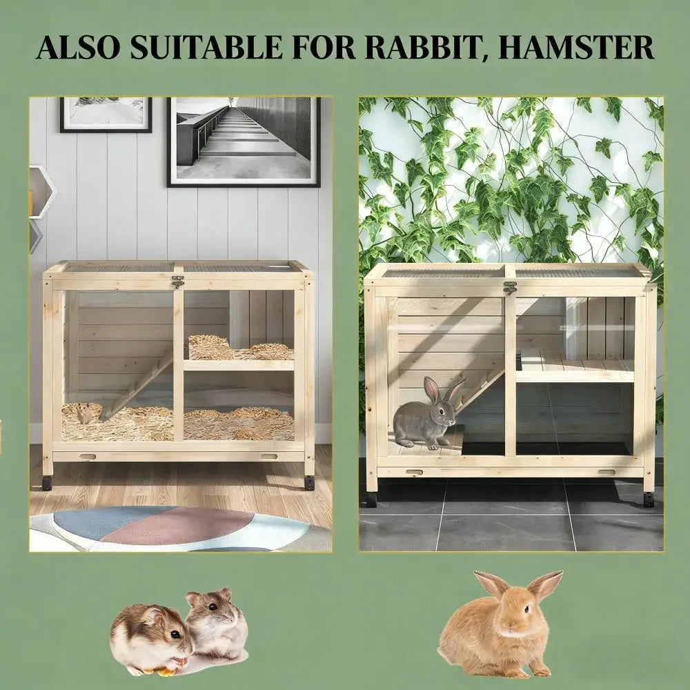 Bunny Cage Small Rabbit Hutch Spacious Indoor Pet House
