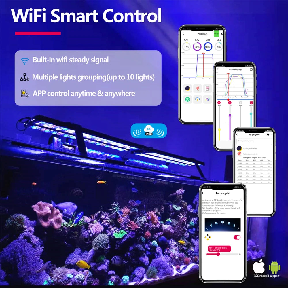 PopBloom WiFi Aquarium Light Full Spectrum For Reef Tanks