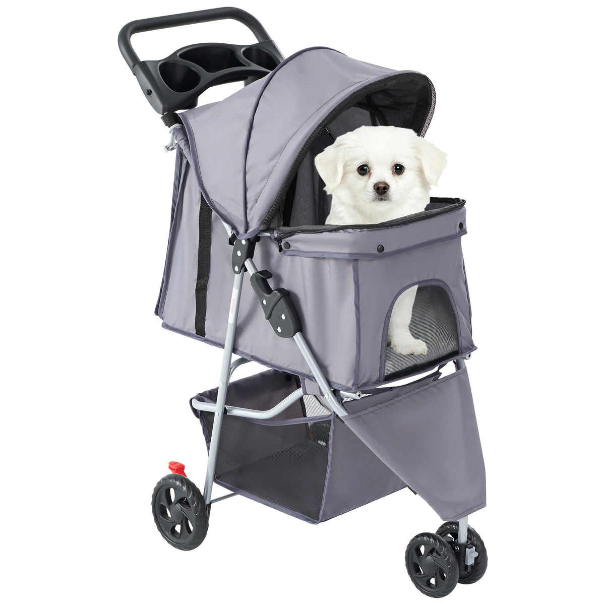 Lightweight Foldable Pet Stroller With Mesh Ventilation And Storage Basket