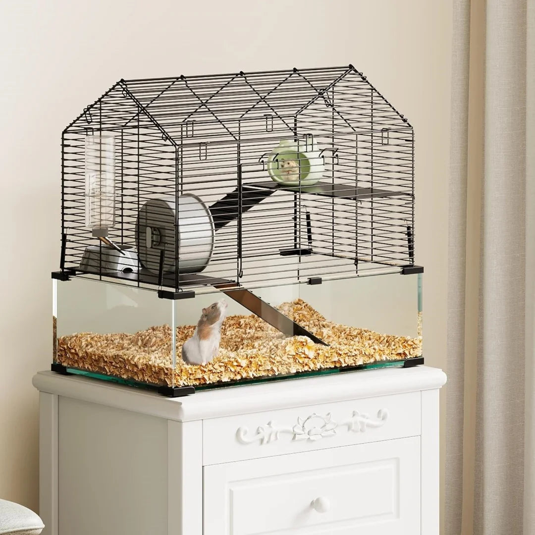 HiMISS 3 Tier Hamster Enclosure With Glass Panels For Viewing