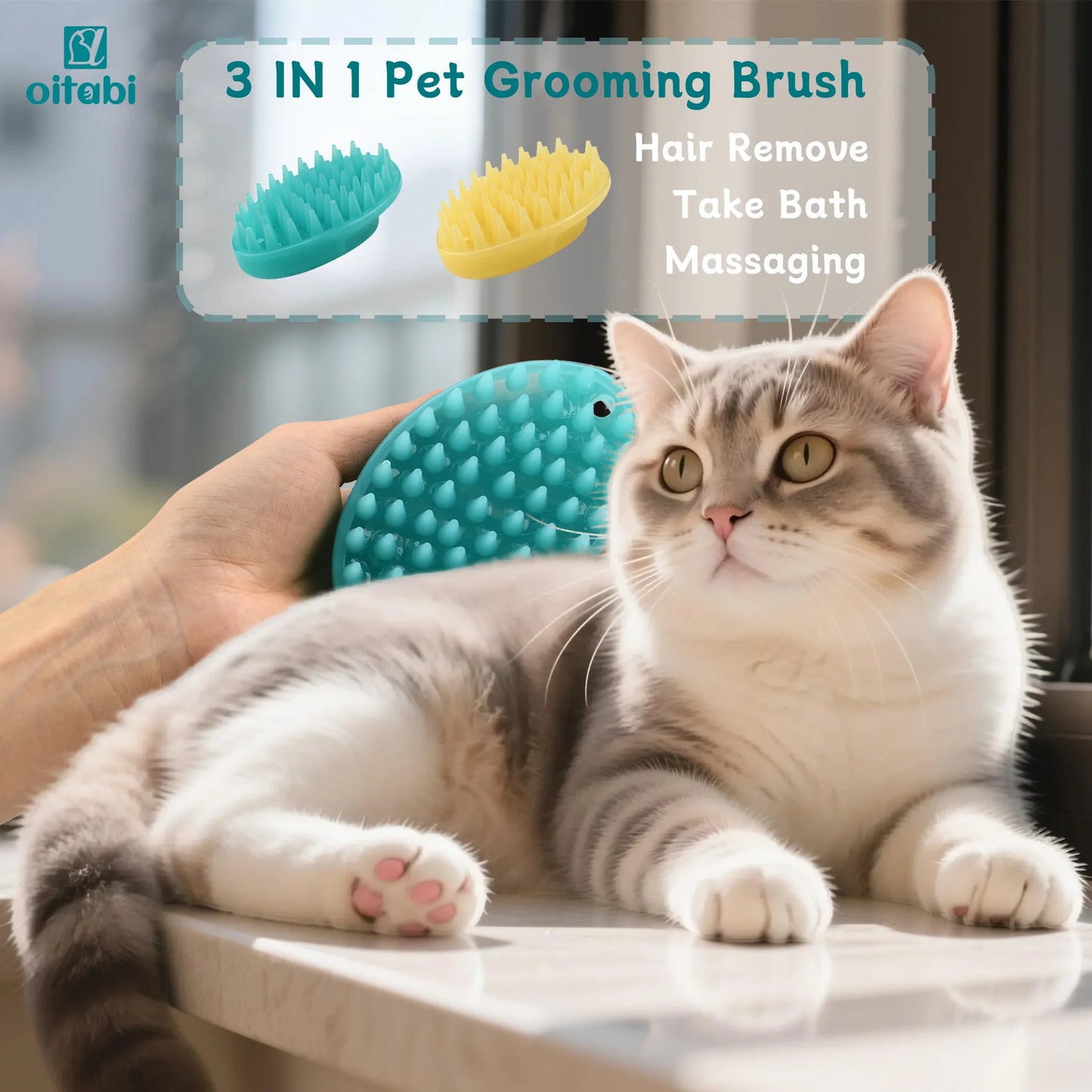 Oitabi Soft Rubber Pet Brush For Short Hair Dogs And Cats Deshedding Massaging