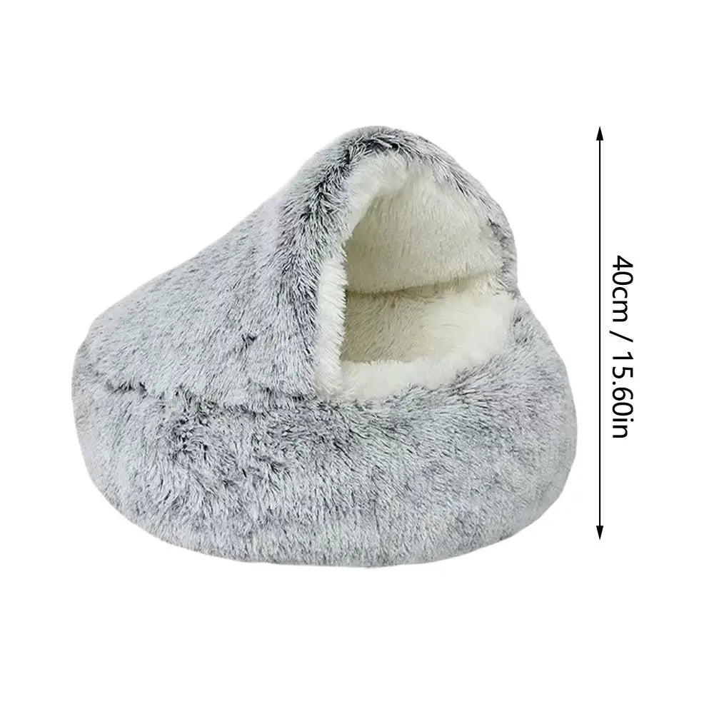 Winter Plush Round Cat Bed 2 In 1 Sleeping Nest For Small Dogs