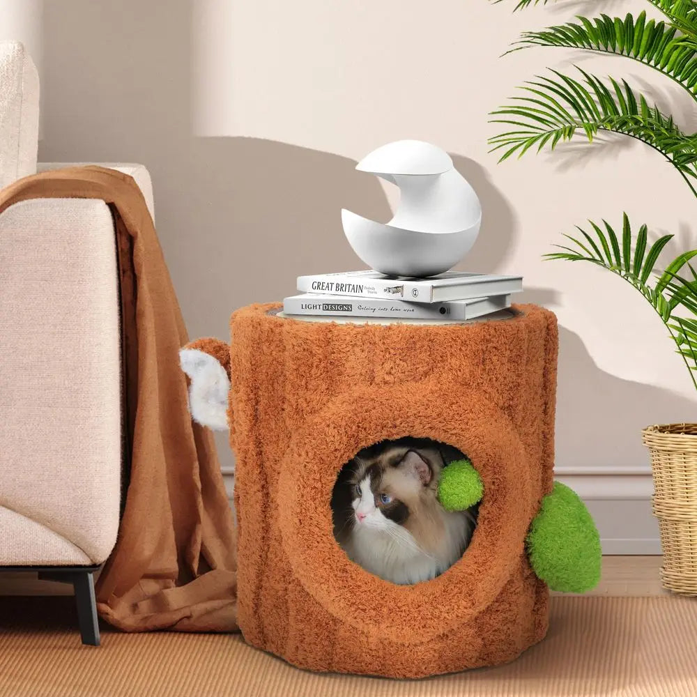 Luxurious Indoor Cat House Bed With Scratch Table And Hanging Ball Toy