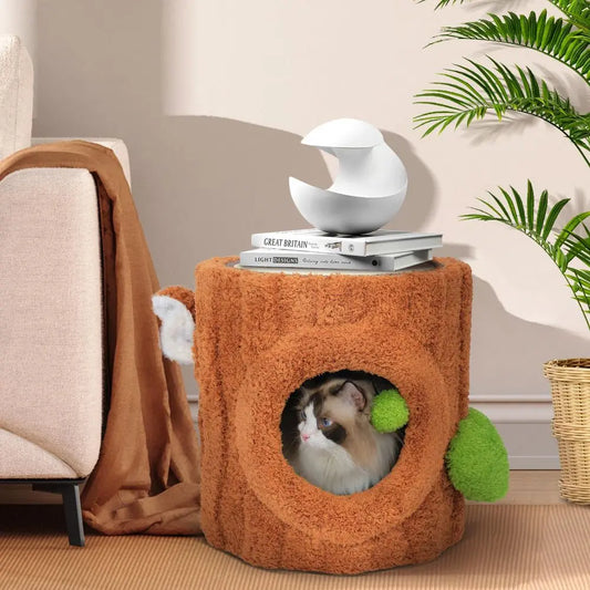 Luxurious Indoor Cat House Bed With Scratch Table And Hanging Ball Toy