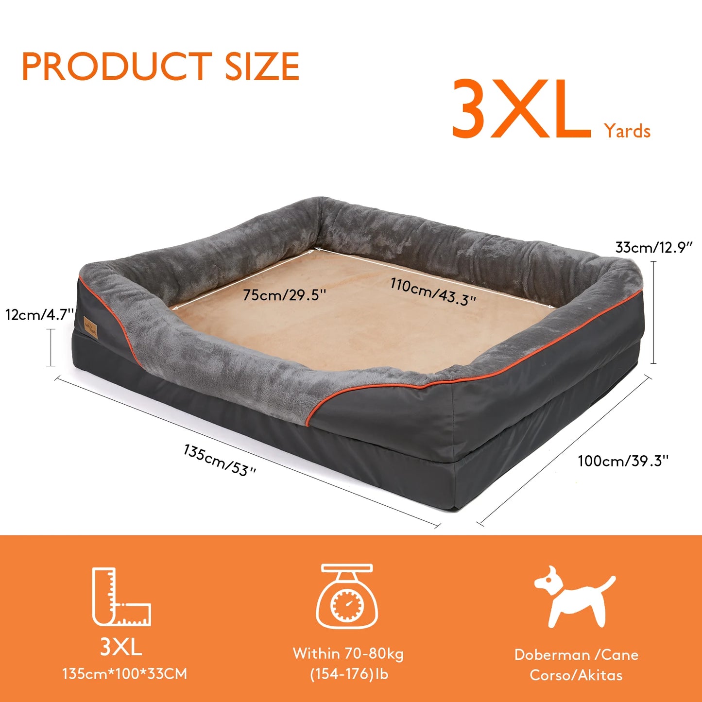 BINGOPAW Large Dog Bed With Anti Allergy Fleece Washable Cover Waterproof
