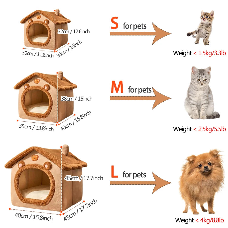 Foldable Pet House Removable Washable Bed for Cats and Small Dogs