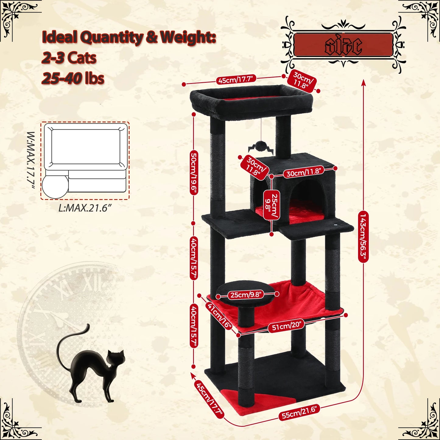 PAWZ Road Gothic Cat Tree Tall Indoor Tower With Hammock