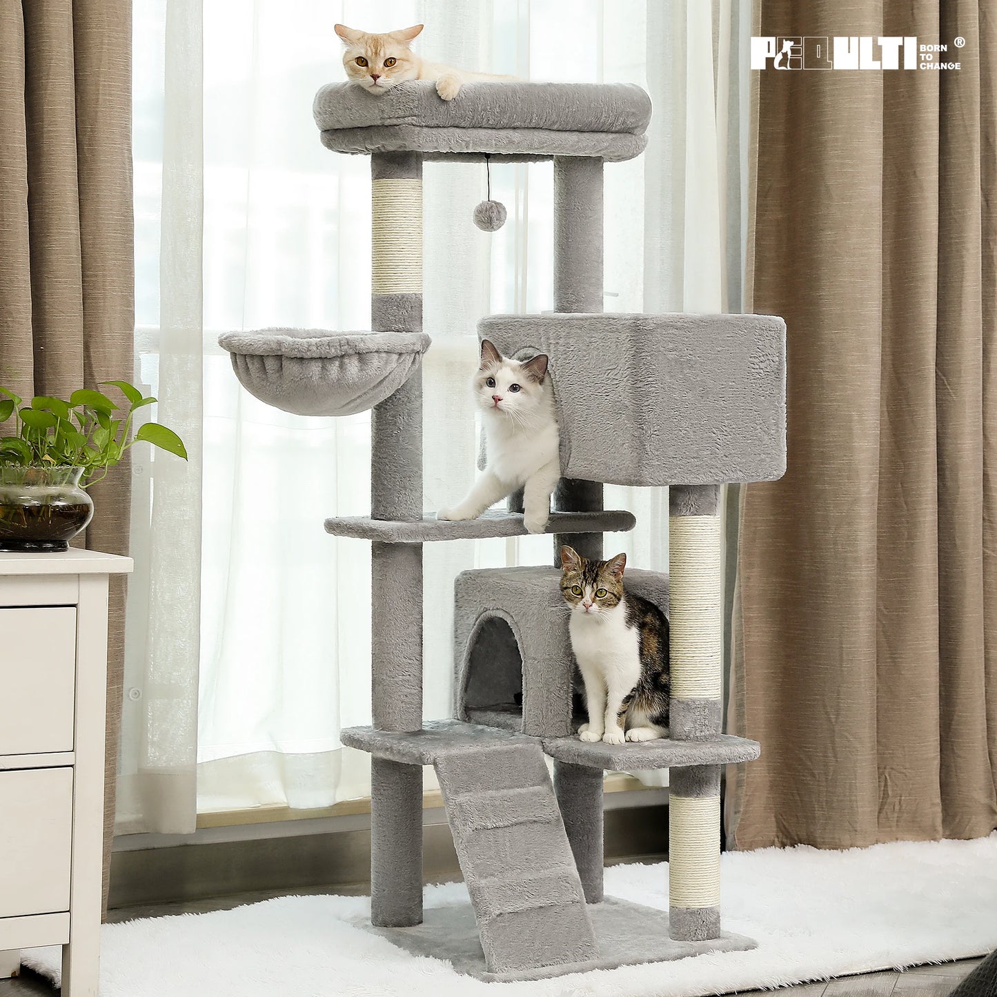 PAWZ Road Cat Tree With Toy Tower And Cozy Plush Perch For Indoor Cats