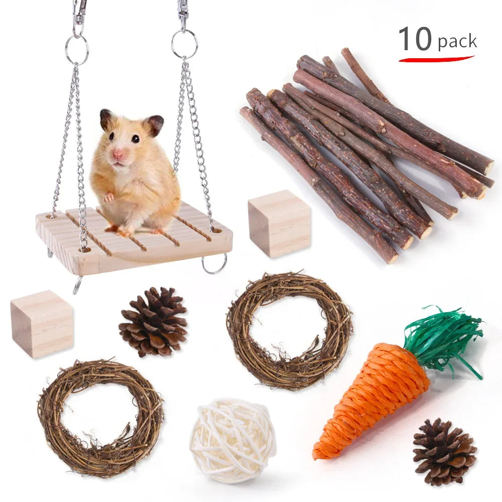 Combination Wooden Toy Set For Hamsters Rabbits Parrots Guinea Pigs